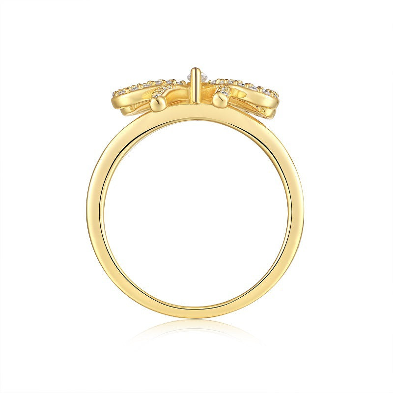 Butterfly Flower Moissanite Diamond Sterling Silver Plated 18K Gold Ring for Women