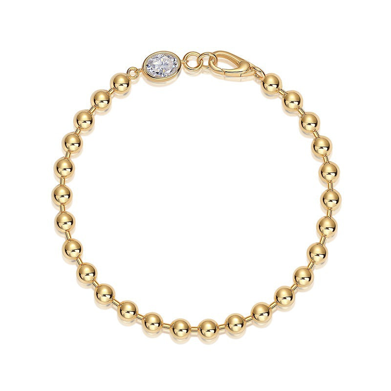 Moissanite Small Gold Bead Bracelet for Women S925 Silver Plated with 18k Gold