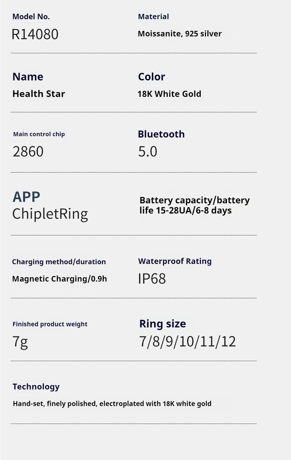 Health Star Smart Ring Integrated Blood Oxygen Monitoring S925 Silver Inlaid Moissanite Ring