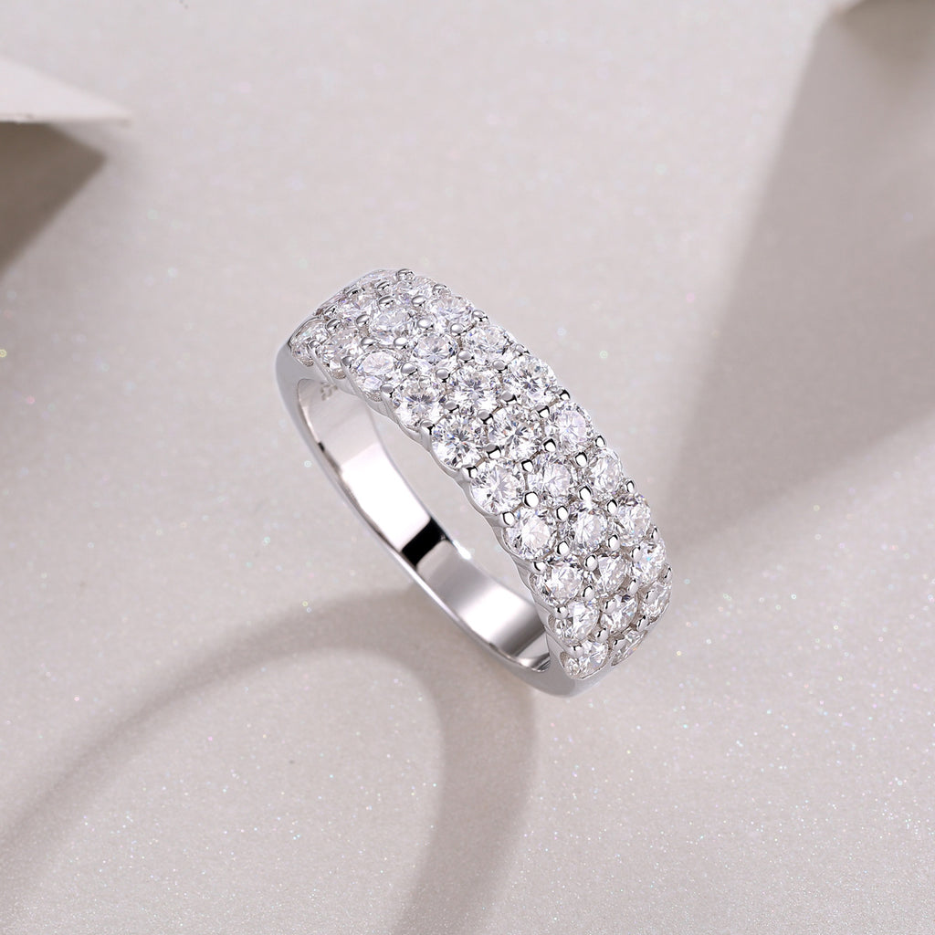 Three-Row Inlaid Moissanite Ring S925 Silver Plated with 18K Gold