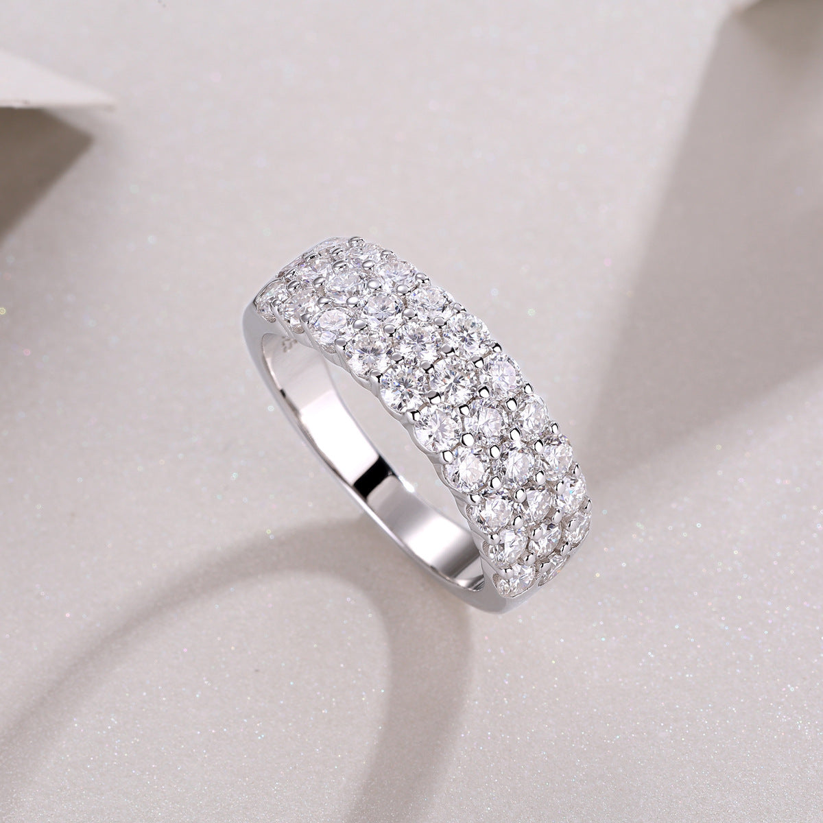 Three-Row Inlaid Moissanite Ring S925 Silver Plated with 18K Gold