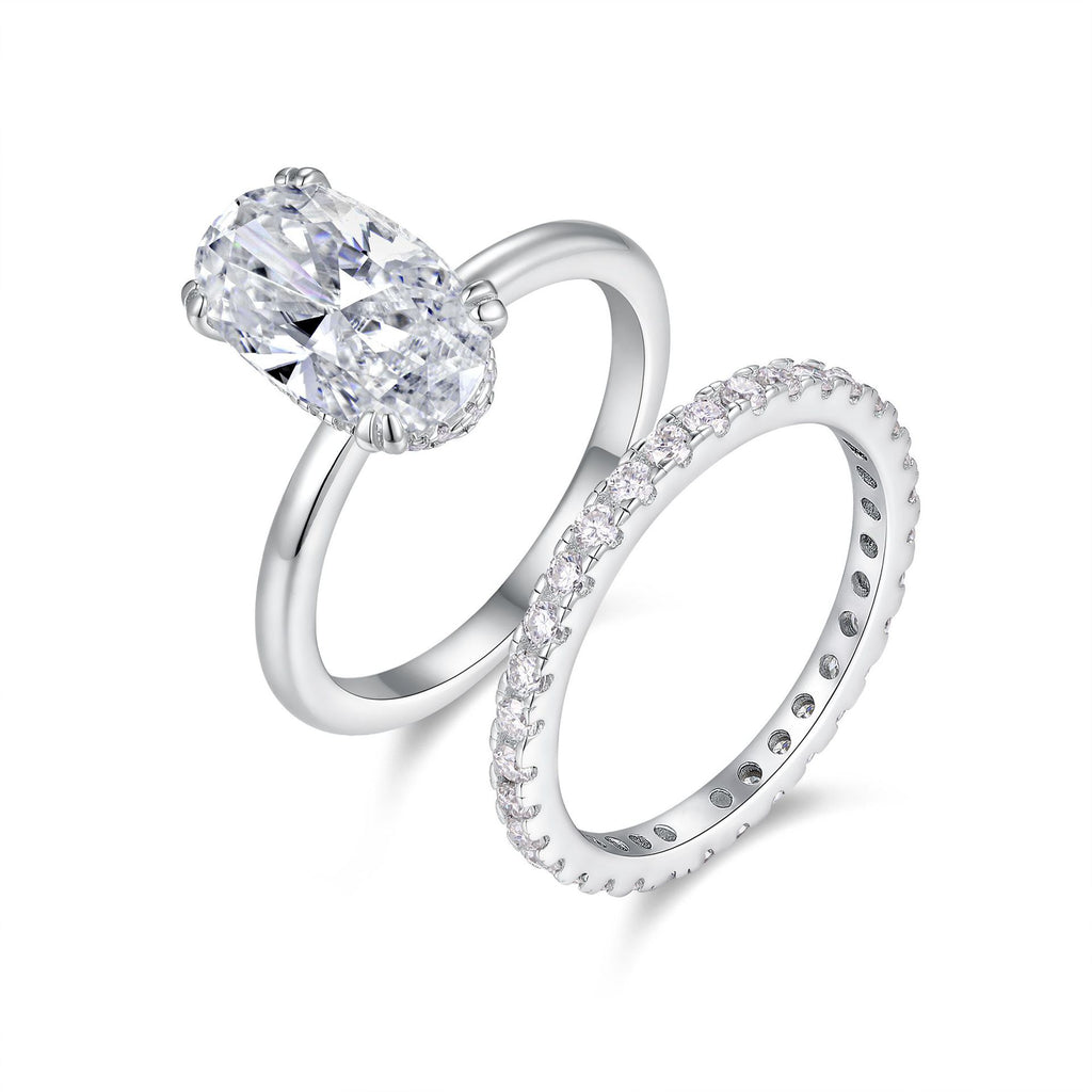 High Quality Moissanite Ring Set S925 Silver Plated 18K White Gold