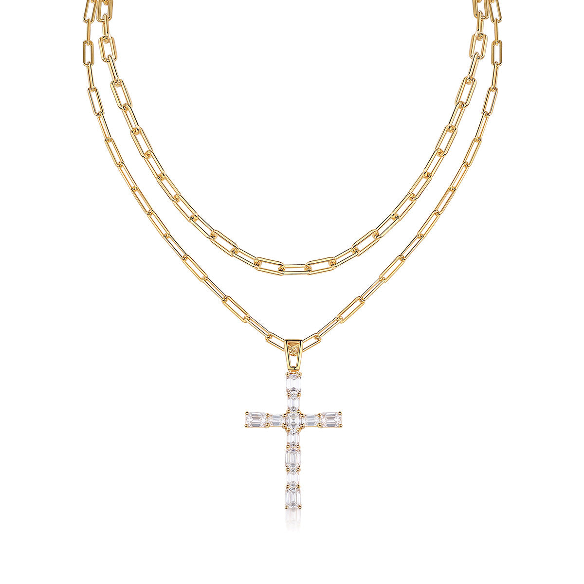 Cross Moissanite Pendant with 38g Pure Silver Plated 18K Gold Necklace For Women