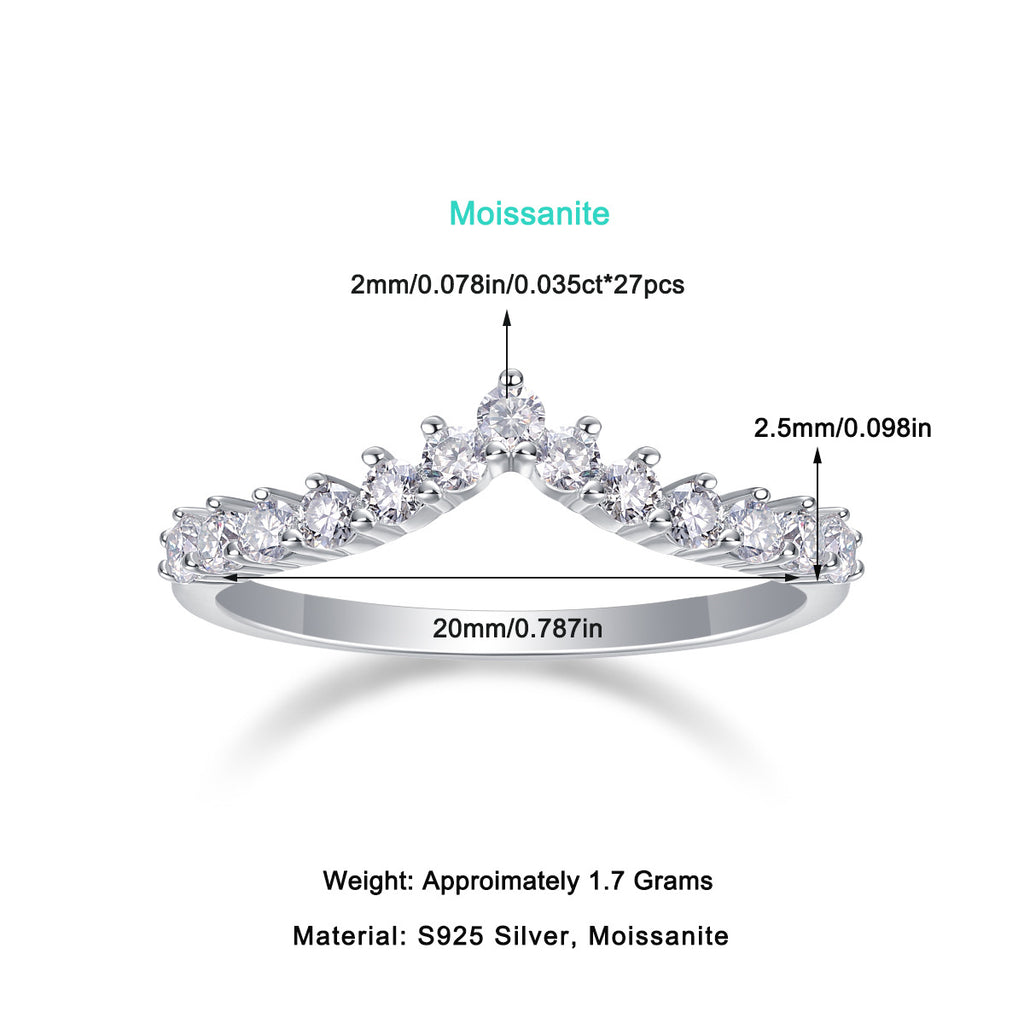 2.6CT Moissanite V-shaped Single Row Diamond Ring for Women