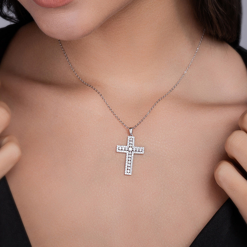S925 Sterling Silver Plated with 18K Gold Moissanite Cross Pendant Diamon Necklac