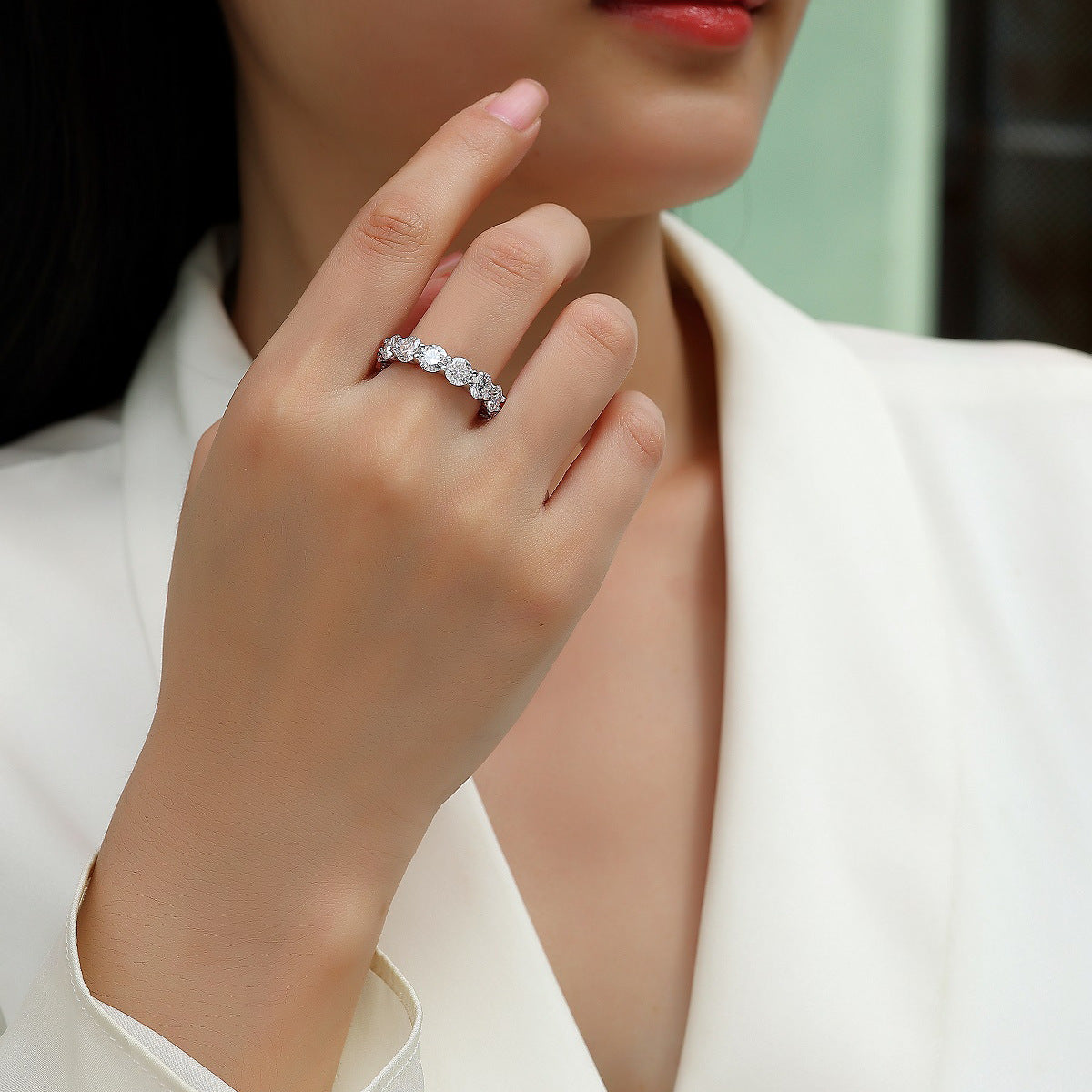 Colorful Moment 5 Carat Single Row Moissanite Diamond Couple Rings for Men and Women