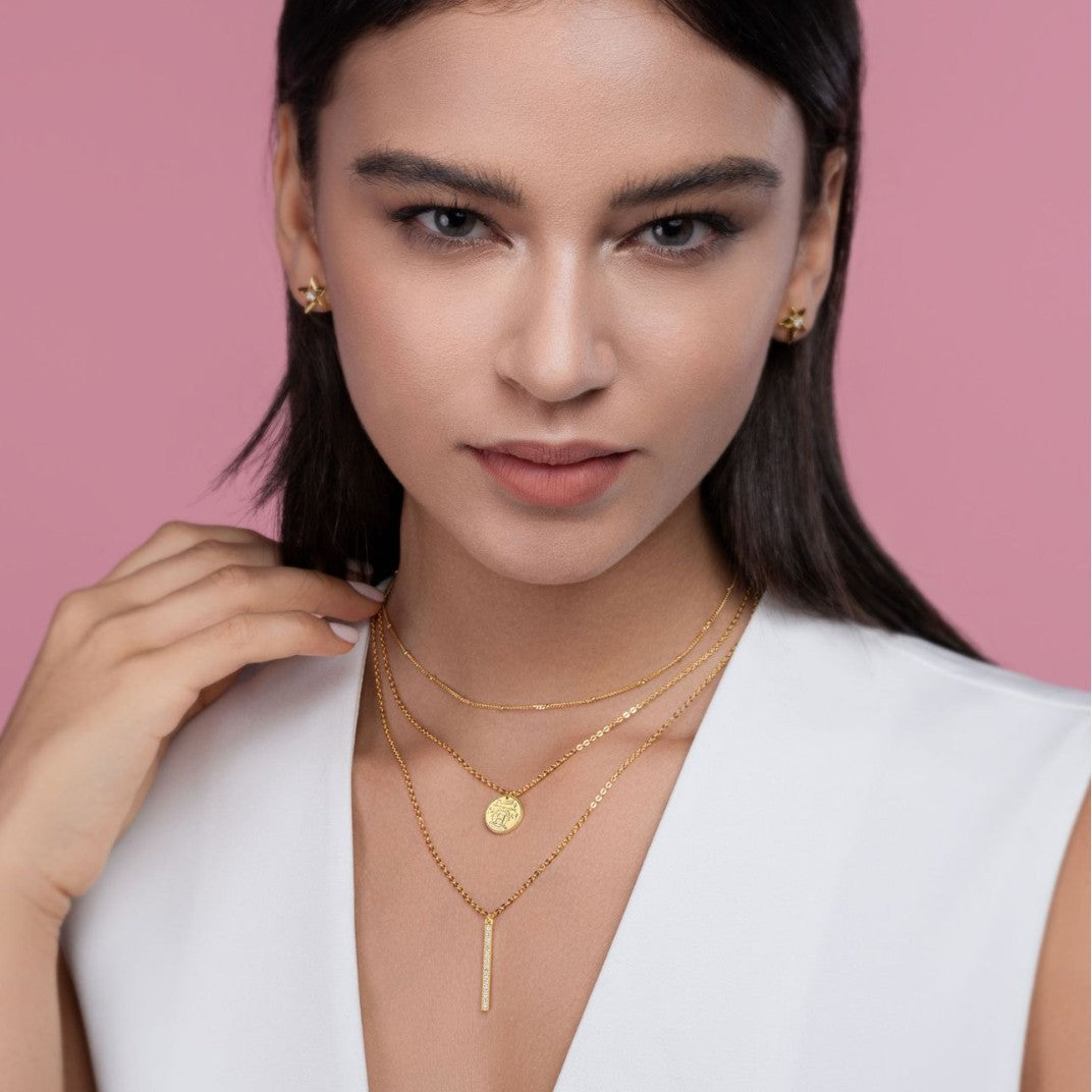 New Moissanite 3-Layer Stacked Necklace for Women S925 Sterling Silver Plated with 18K Gold
