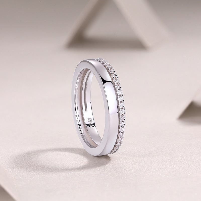 Trendy S925 Sterling Silver Minimalist Women's Ring Non-Fading Moissanite Cross-Border Ins Open Ring