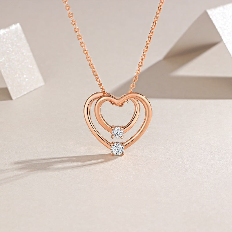 Double Heart Shaped Moissanite Necklace for Women