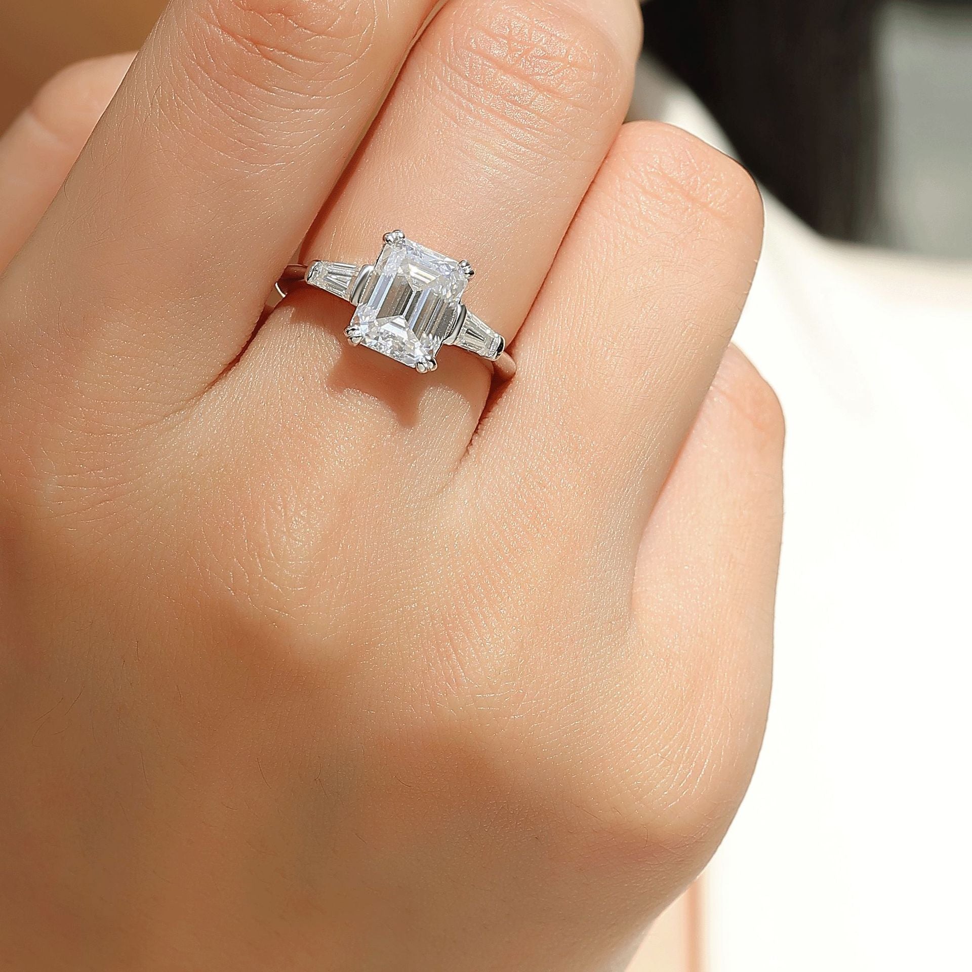 Moissanite Emerald Square Cut Ring for Women