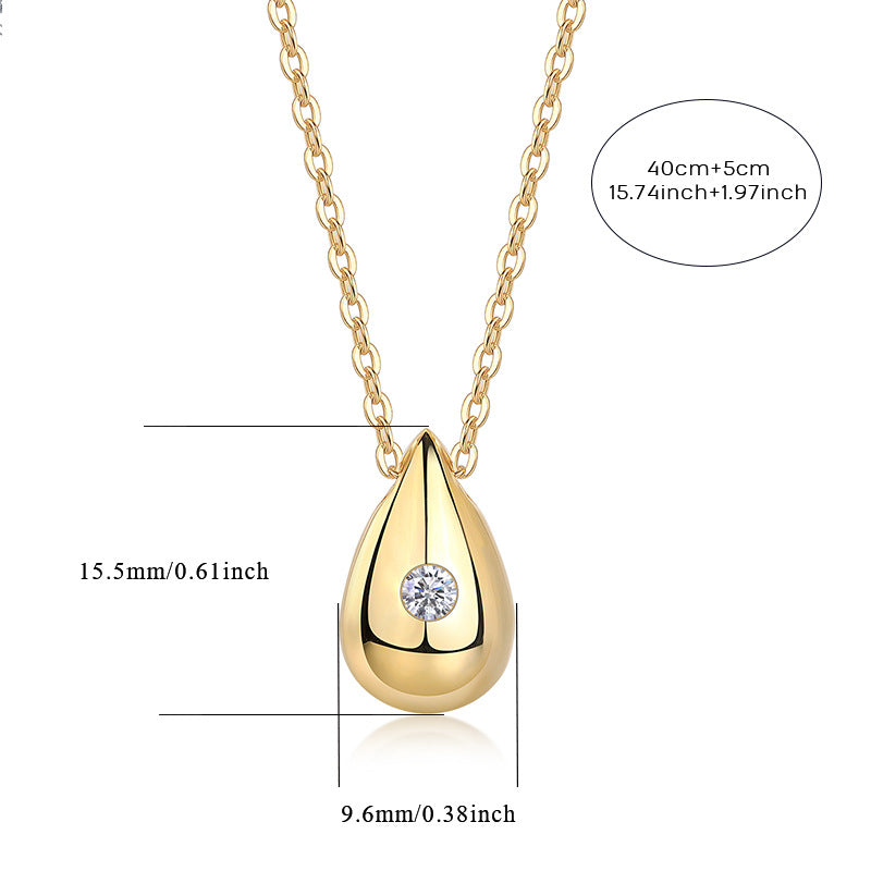 Moissanite Water Drop Teardrop Pendant Necklace S925 Silver Plated with 18K Gold