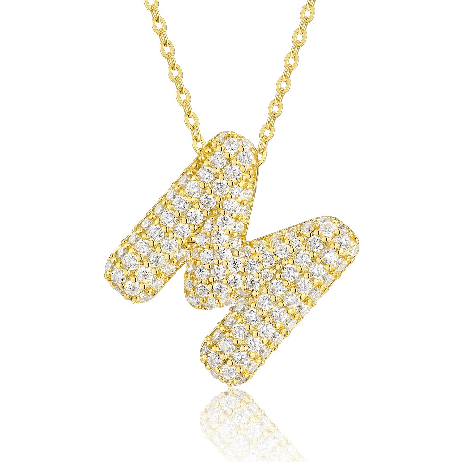 Moissanite 26 Alphabet Pendant Necklace for Men and Women 925 Sterling Silver Plated with 18K Gold