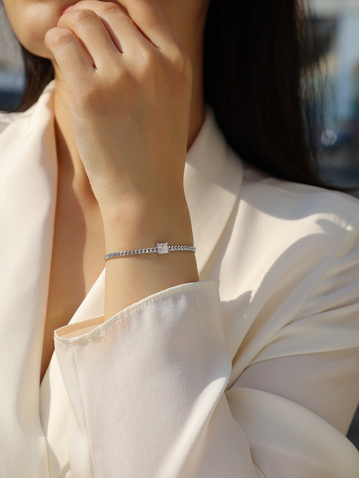 Square Moissanite Diamond Unisex Fashion S925 Silver Plated 18K Gold Cuban Bracelet