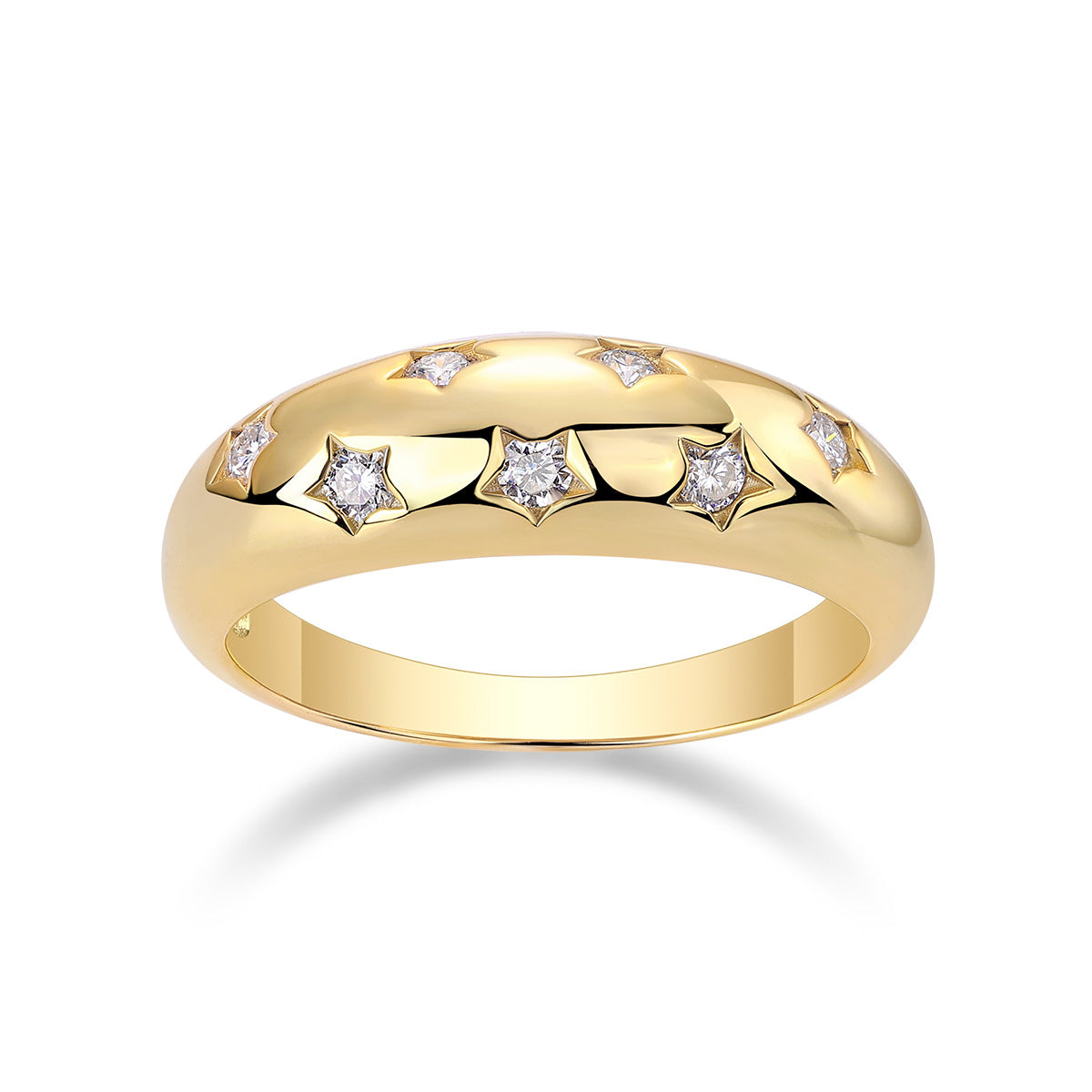 Unisex Trendy Star Charm Moissanite Silver Plated 18K Gold Ring