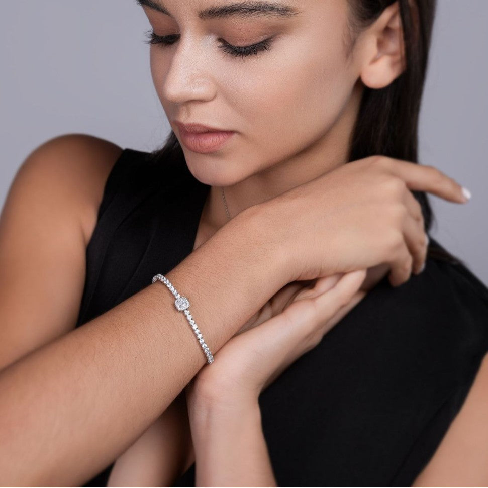 Men's and Women's Hip-Hop Moissanite Tennis Bracelet S925 Sterling Silver Tennis Plated with 18K Gold