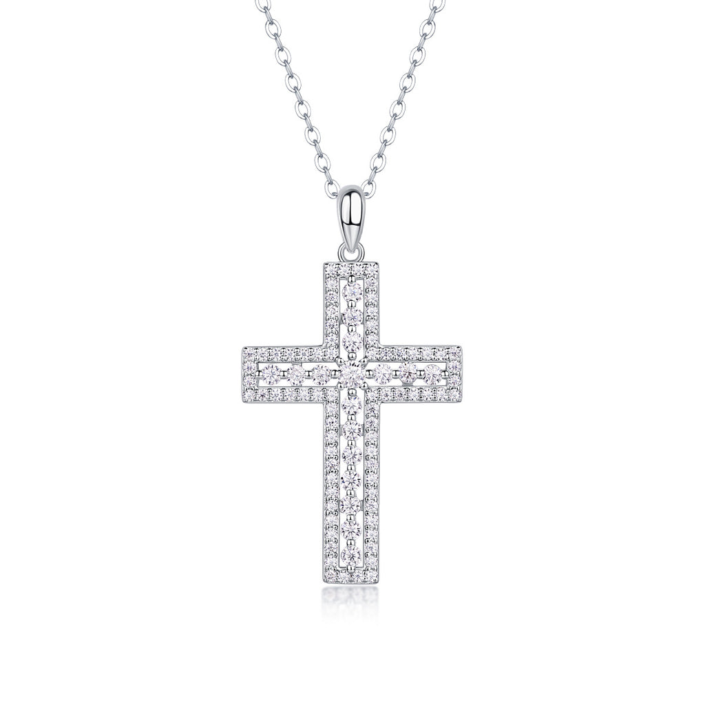 S925 Sterling Silver Plated with 18K Gold Moissanite Cross Pendant Diamon Necklac