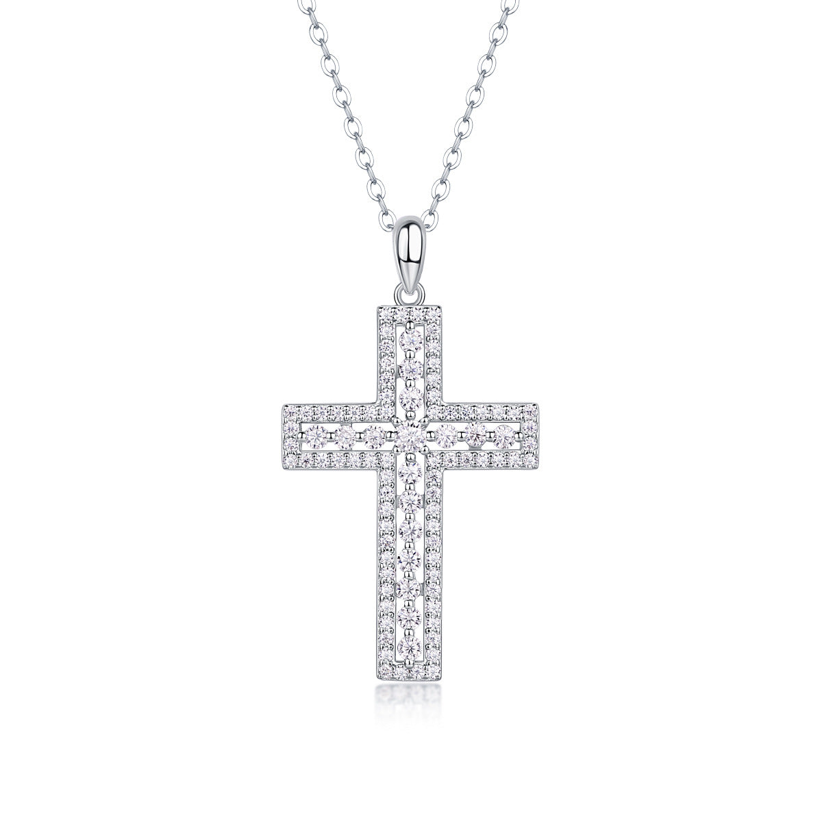S925 Sterling Silver Plated with 18K Gold Moissanite Cross Pendant Diamon Necklac