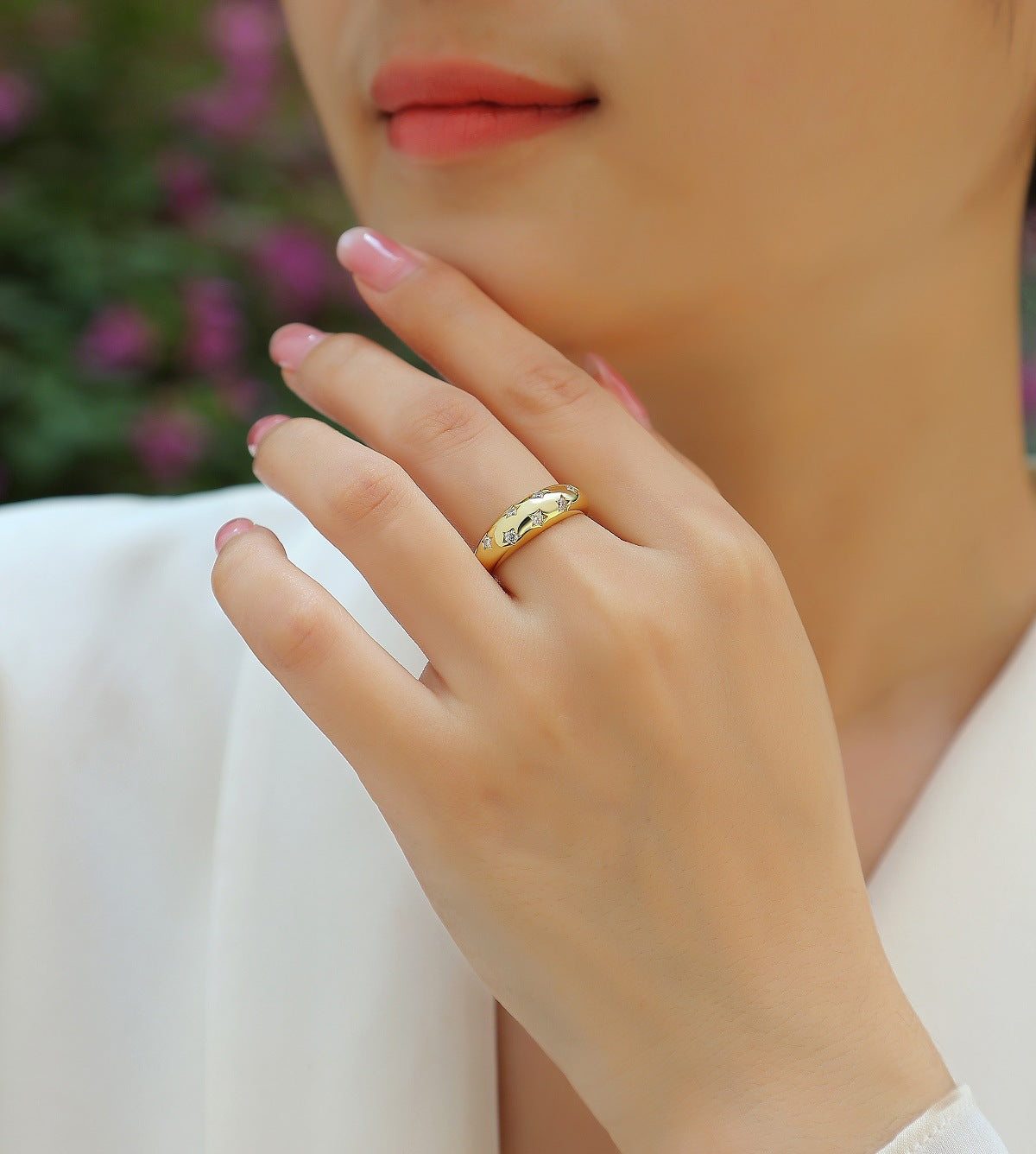 Unisex Trendy Star Charm Moissanite Silver Plated 18K Gold Ring