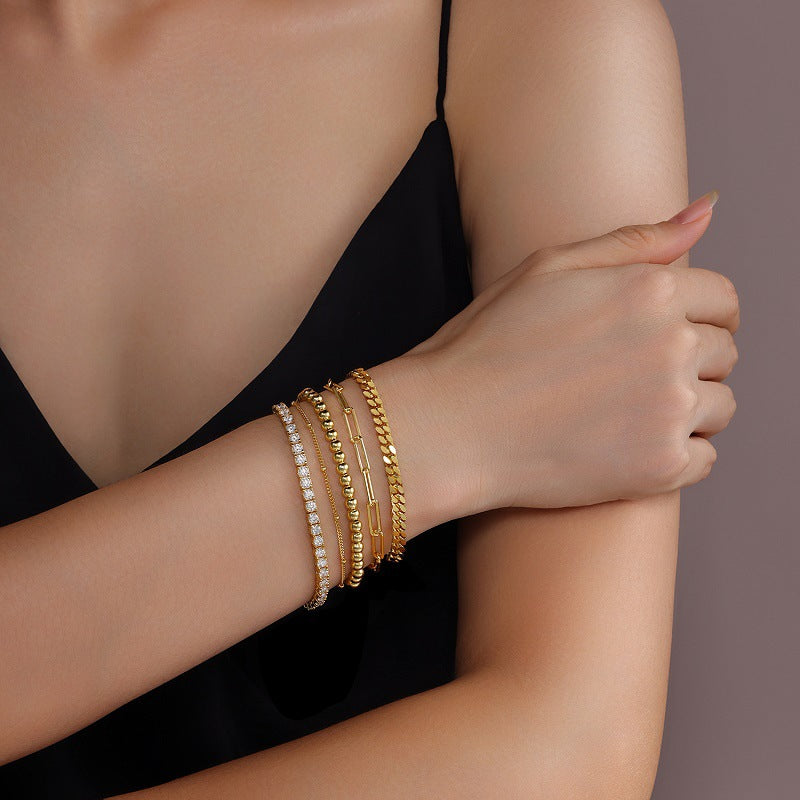 Moissanite 5-Piece Set S925 Sterling Silver Plated 18K Gold Stacking Bracelet