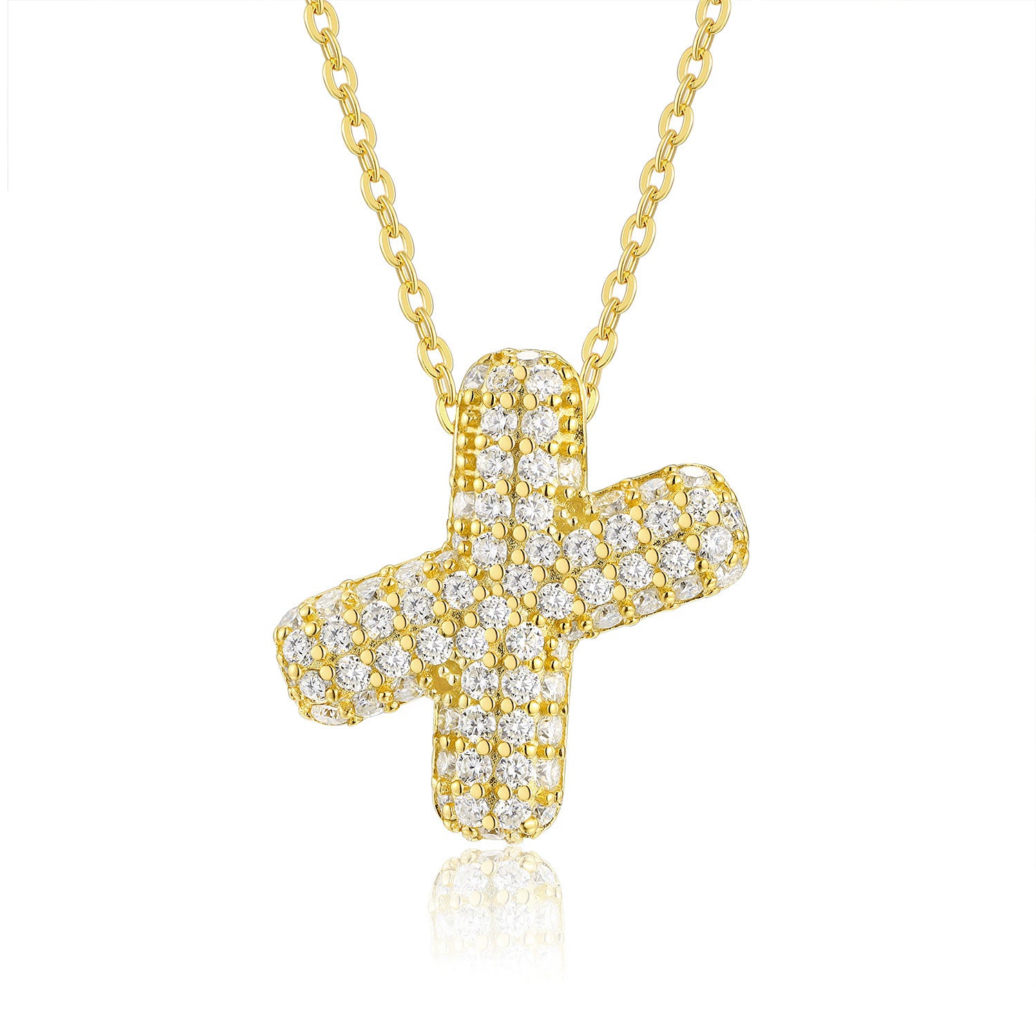Moissanite 26 Alphabet Pendant Necklace for Men and Women 925 Sterling Silver Plated with 18K Gold