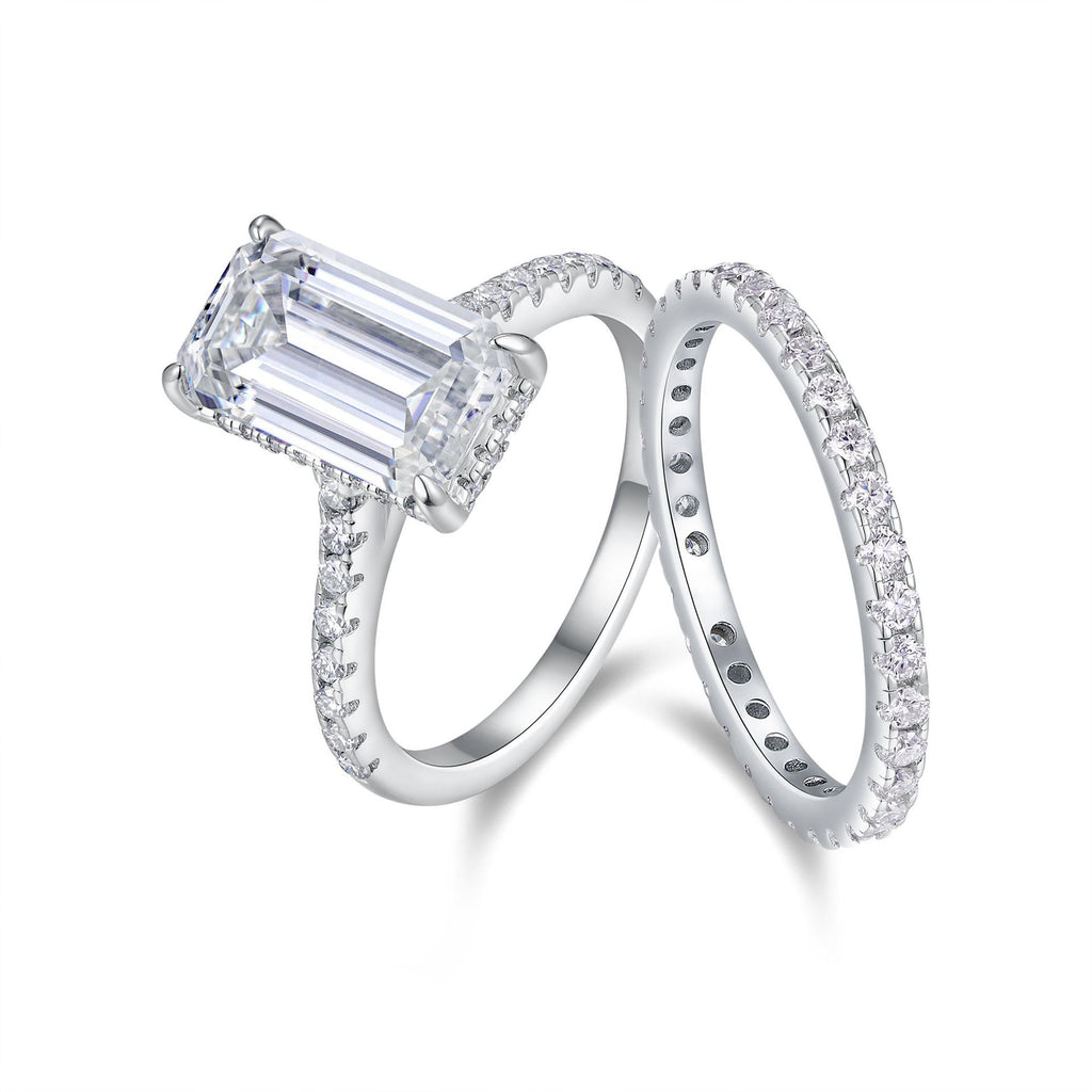 Emerald Moissanite Diamond Engagement Ring Set for Women