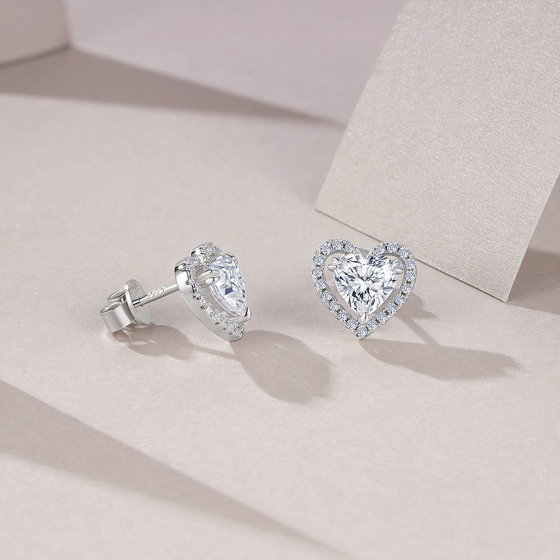 Double Heart-Shaped Moissanite Stud Earrings for Women S925 Silver Plated with 18K Gold
