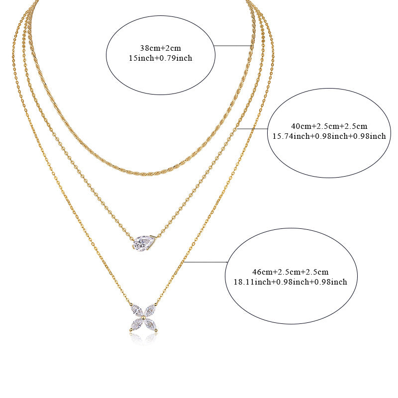 S925 Sterling Silver Plated with 18K Gold New Moissanite 3-Layer Stacked Necklace for Women