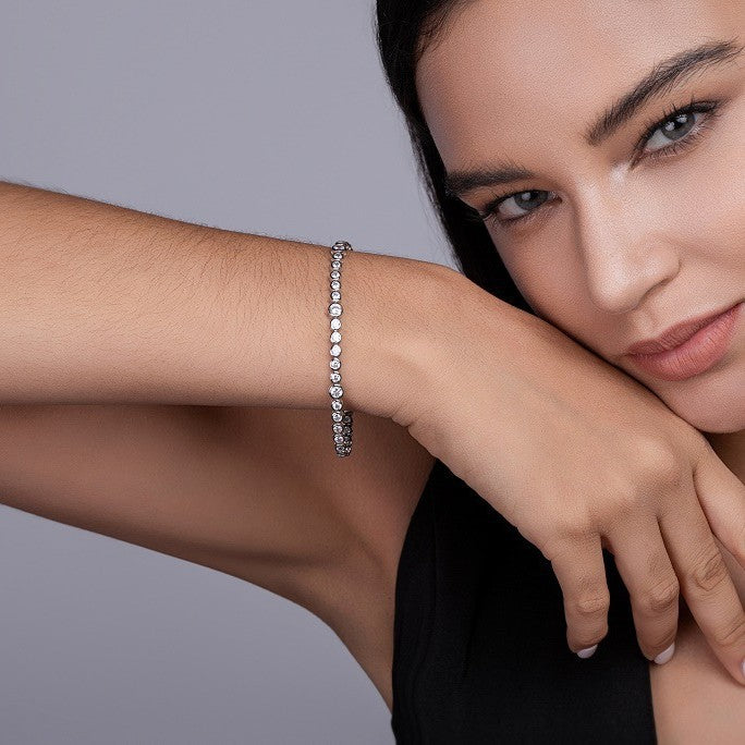 Single Row Moissanite Tennis Bracelet for Men and Women S925 Silver Plated with 18K White Gold