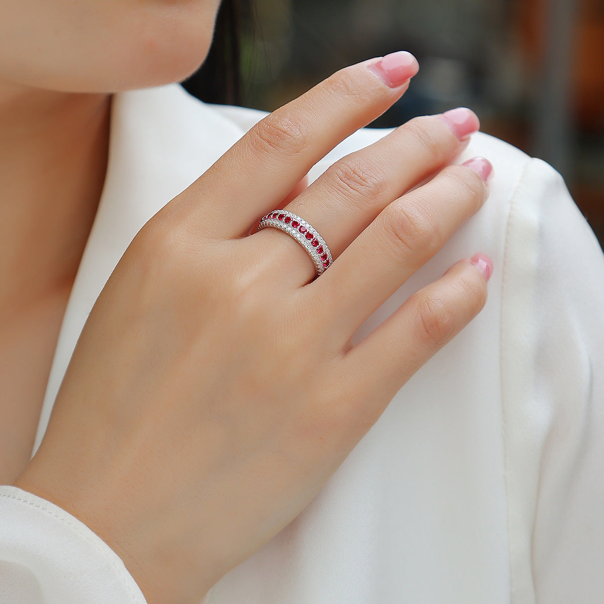 Colorful Cultivated Gemstone Moissanite Ring for Women