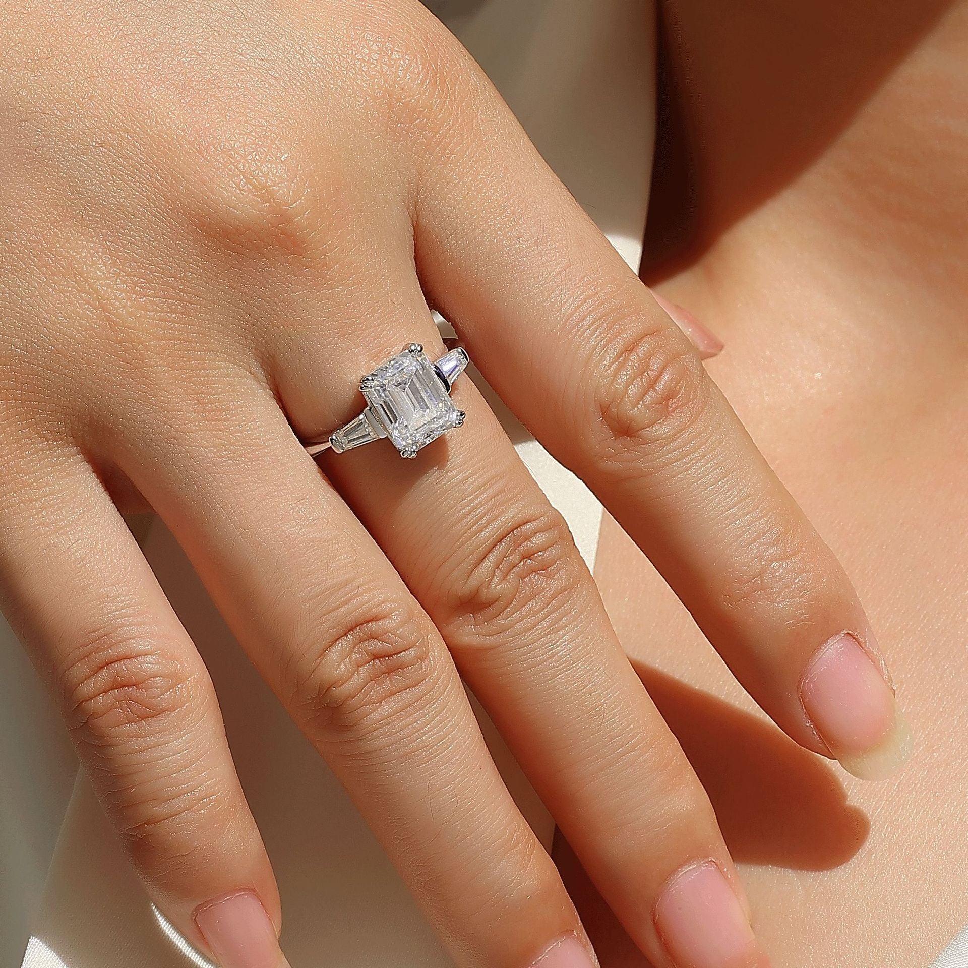 Moissanite Emerald Square Cut Ring for Women