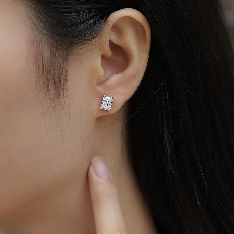 Square Cut Moissanite Diamond Stud Earrings for Women