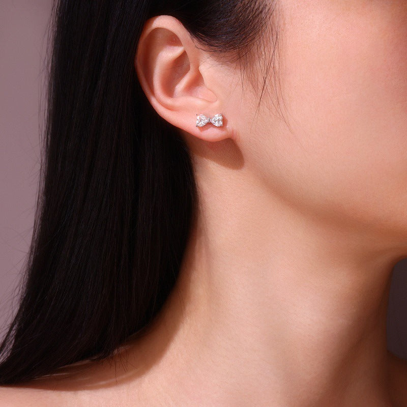 Butterfly Knot S925 Sterling Silver Inlaid Moissanite Diamond Stud Earrings For Women