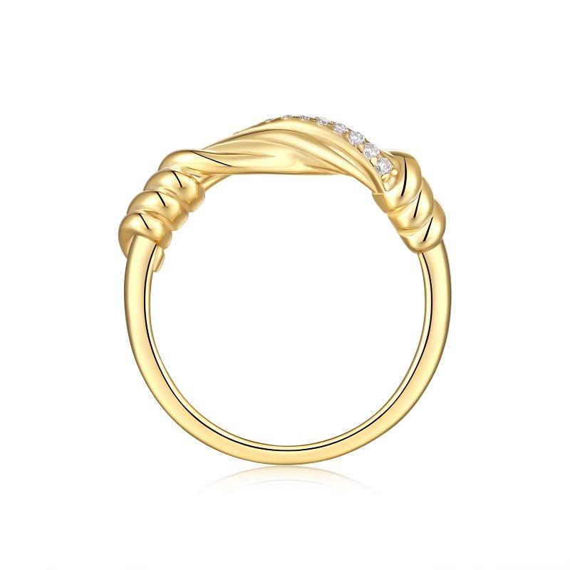 Wave Inlaid Moissanite Ring S925 Sterling Silver Plated with 18K Gold