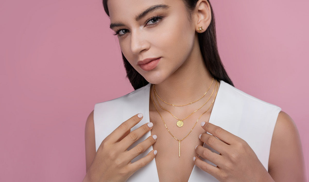 New Moissanite 3-Layer Stacked Necklace for Women S925 Sterling Silver Plated with 18K Gold