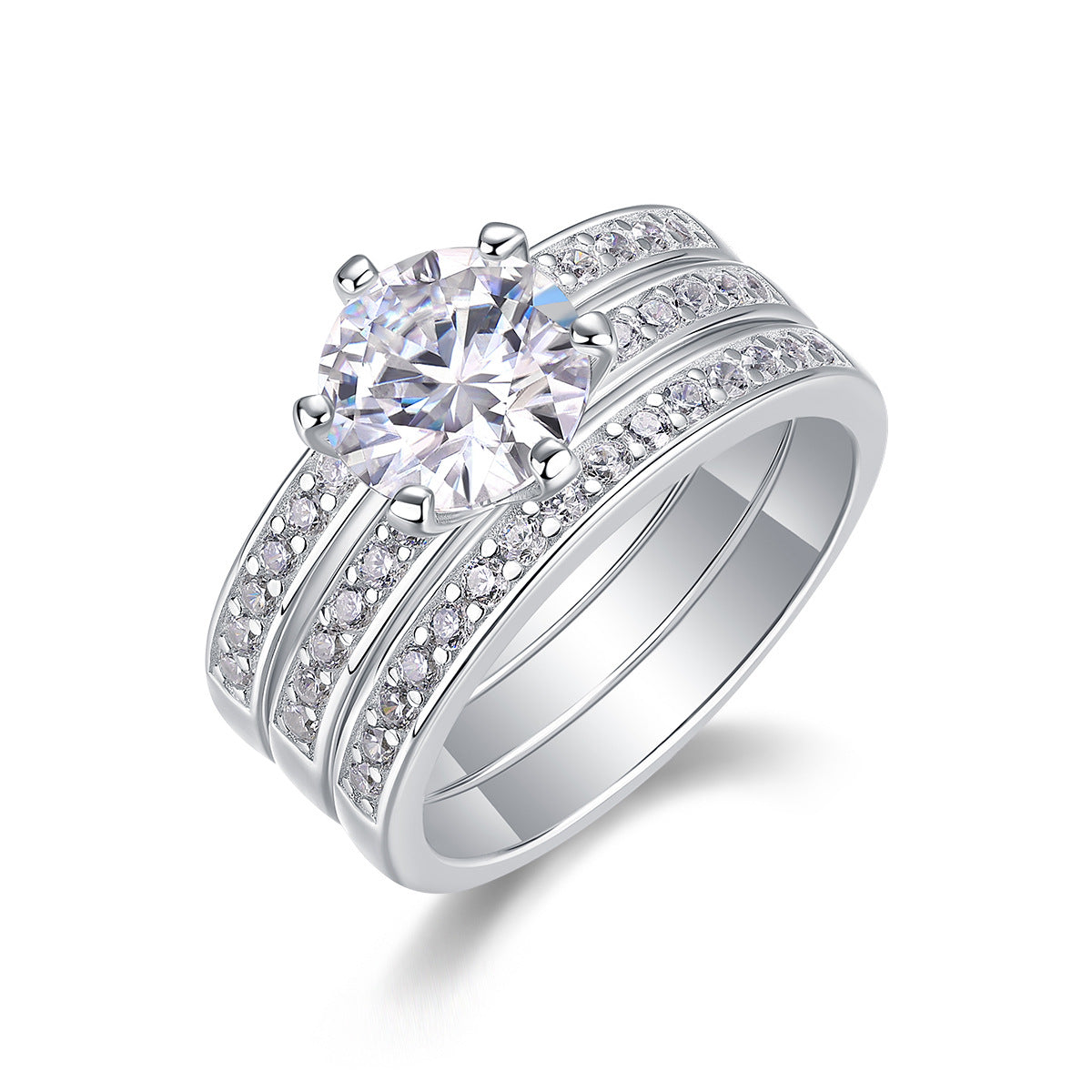 2 Carat Moissanite Three-Piece Stackable Artistic Multiple Matching Rings