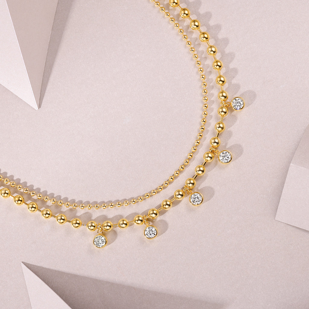 Moissanite Diamond Stacked Tassel Necklace for Women 35.5g S925 Silver Plated with 18K Gold
