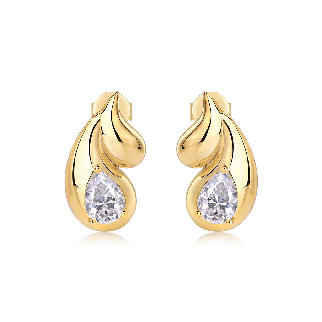 Gold Water Drop Shape Moissanite Earrings for Women