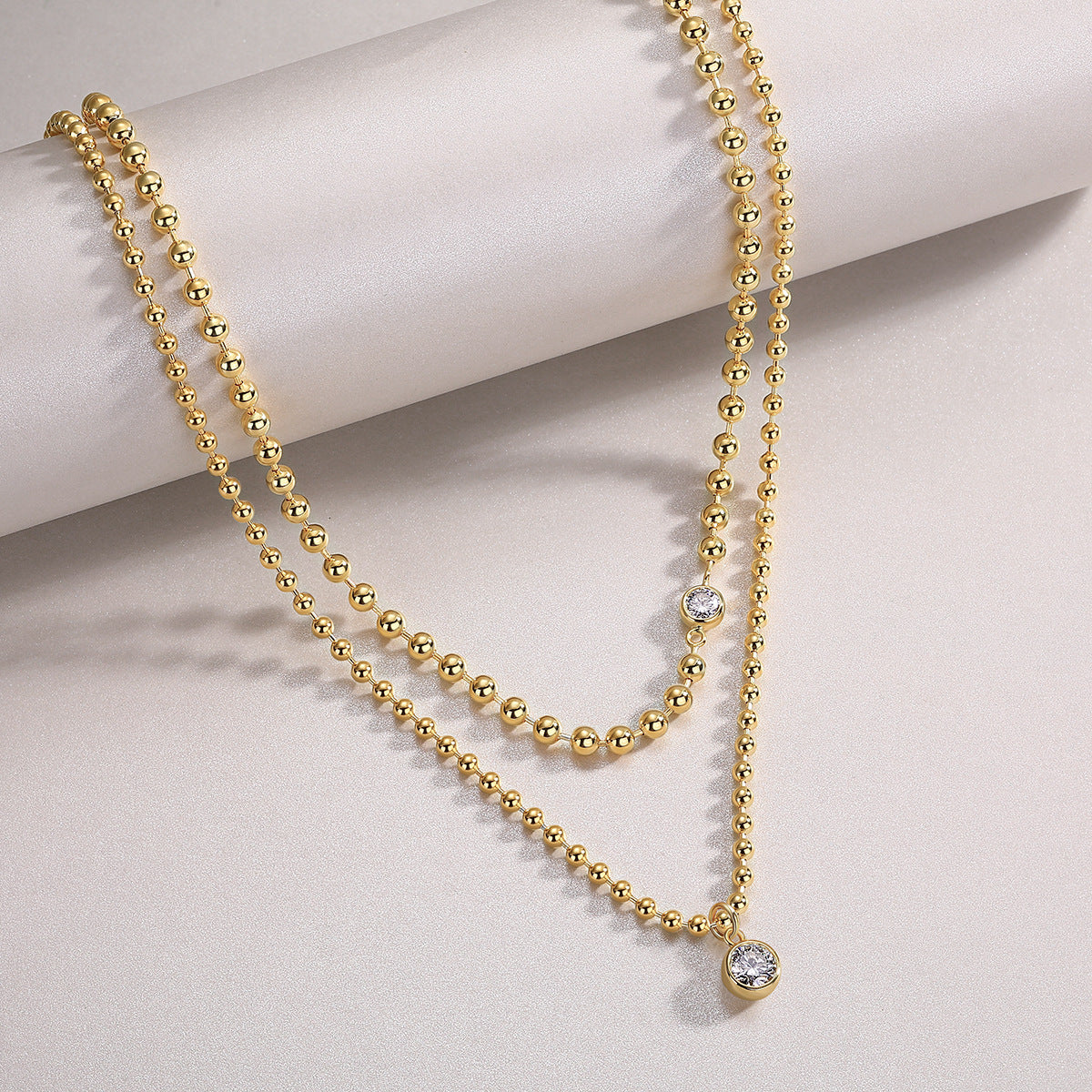 Moissanite Double Layer Stacked Necklace for Women S925 Sterling Silver Plated with 18K Gold