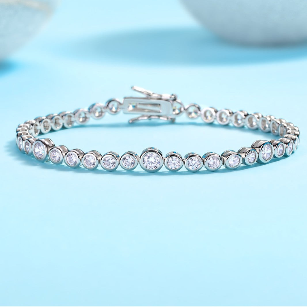 Single Row Moissanite Tennis Bracelet for Men and Women S925 Silver Plated with 18K White Gold