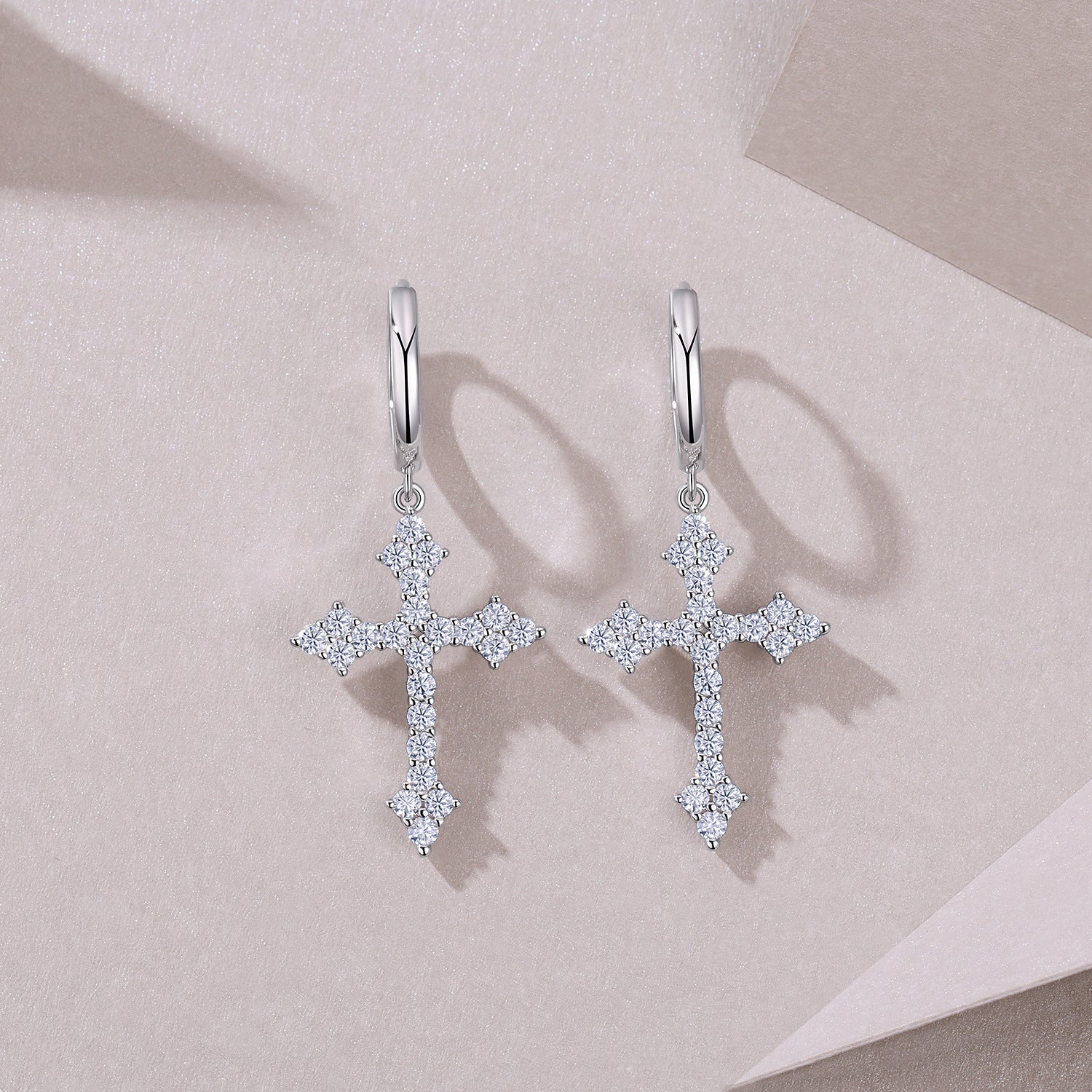 Moissanite Cross Earrings for Men and Women S925 Silver Plated with 18K White Gold