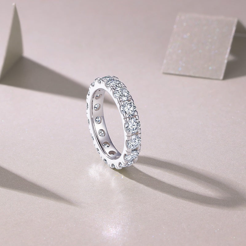 Single Row Moissanite Diamond Ring for Men and Women S925 Silver Plated with 18K White Gold