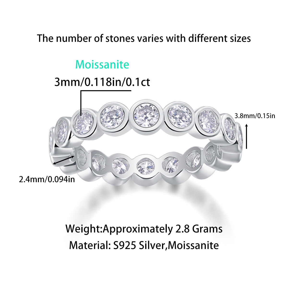 6 Carat Moissanite Diamond  Engagement Ring for Men and Women (0.3CT*20Pcs)