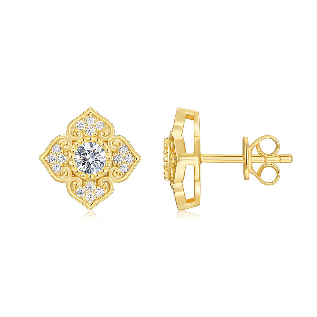 Moissanite Carved Decorative Earrings S925 Silver Plated with 18K Gold