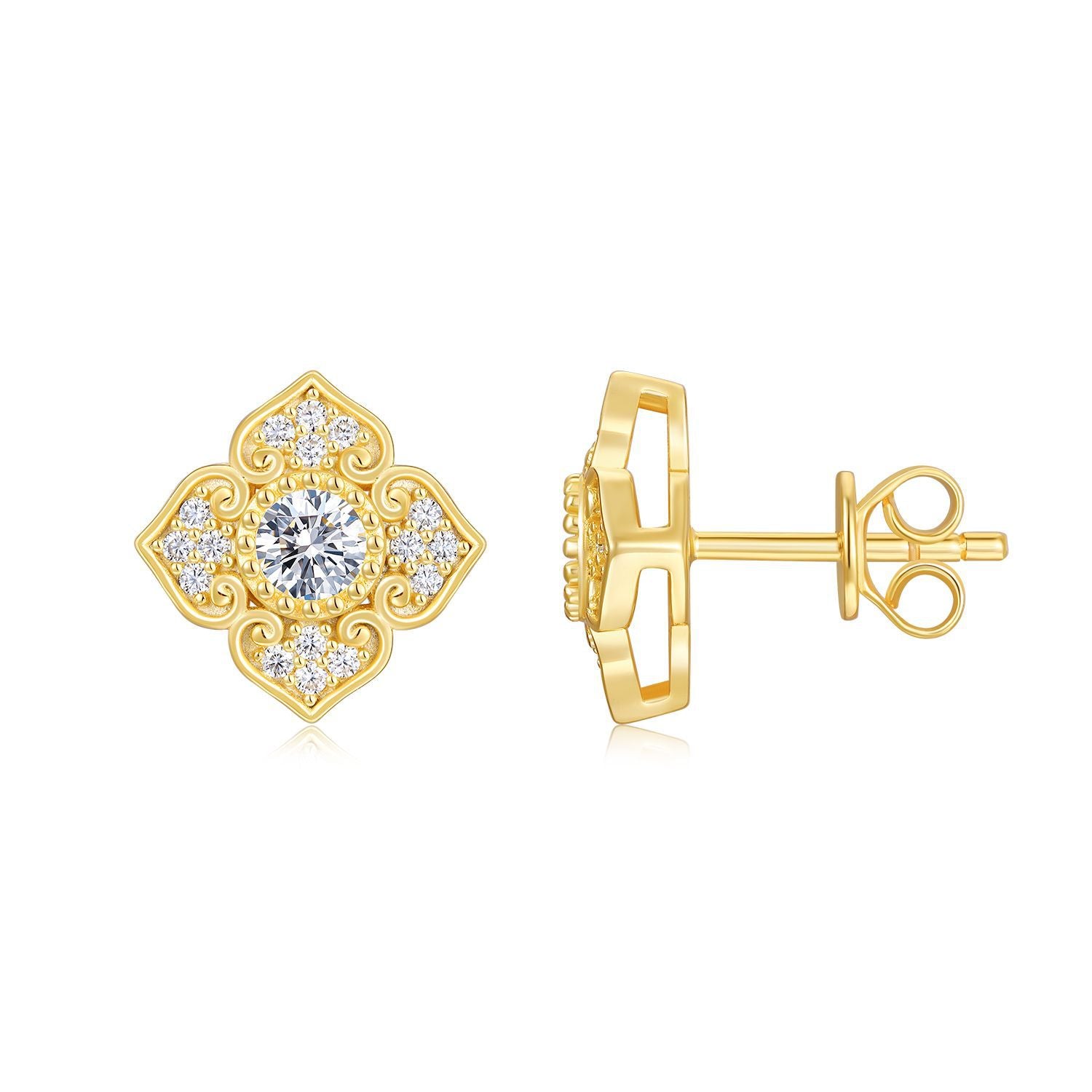 Moissanite Carved Decorative Earrings S925 Silver Plated with 18K Gold
