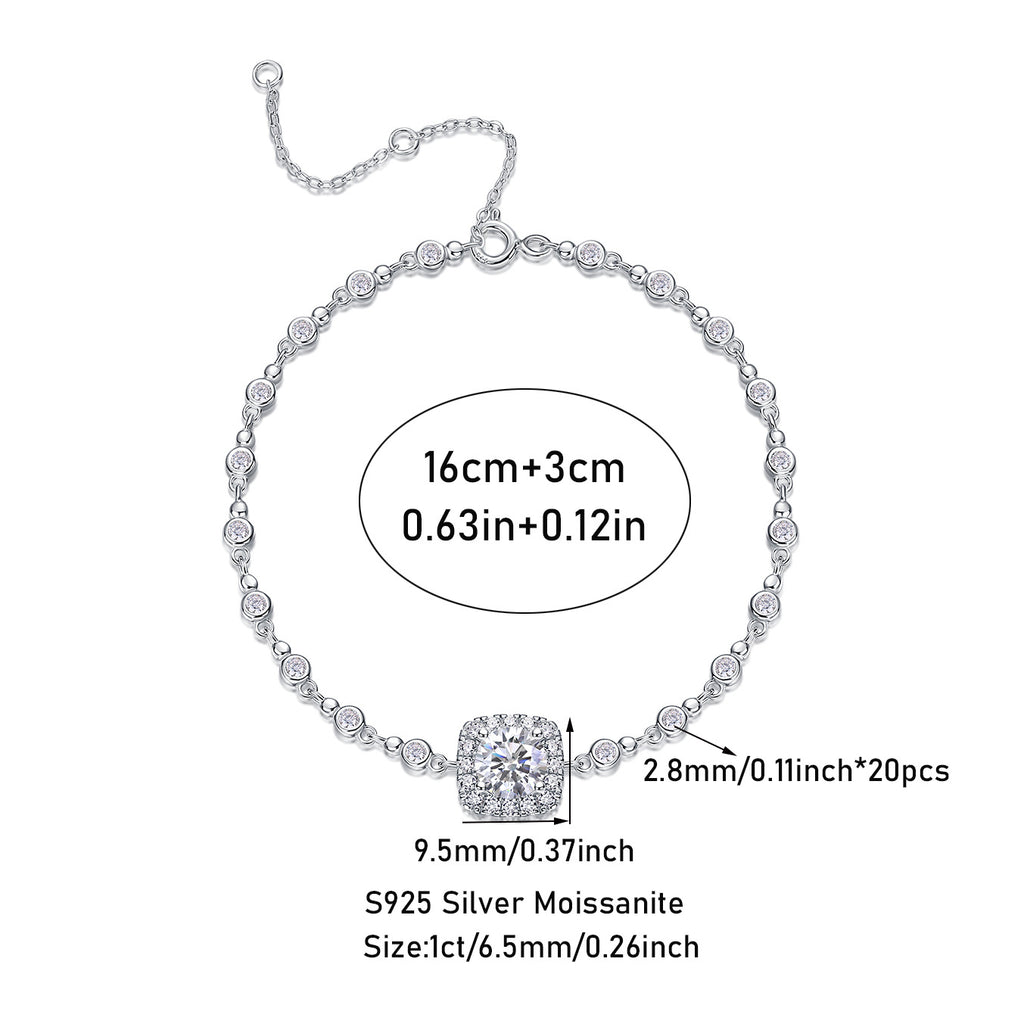 Female 1.94 Carat Moissanite Bracelet S925 Sterling Silver Plated 18K