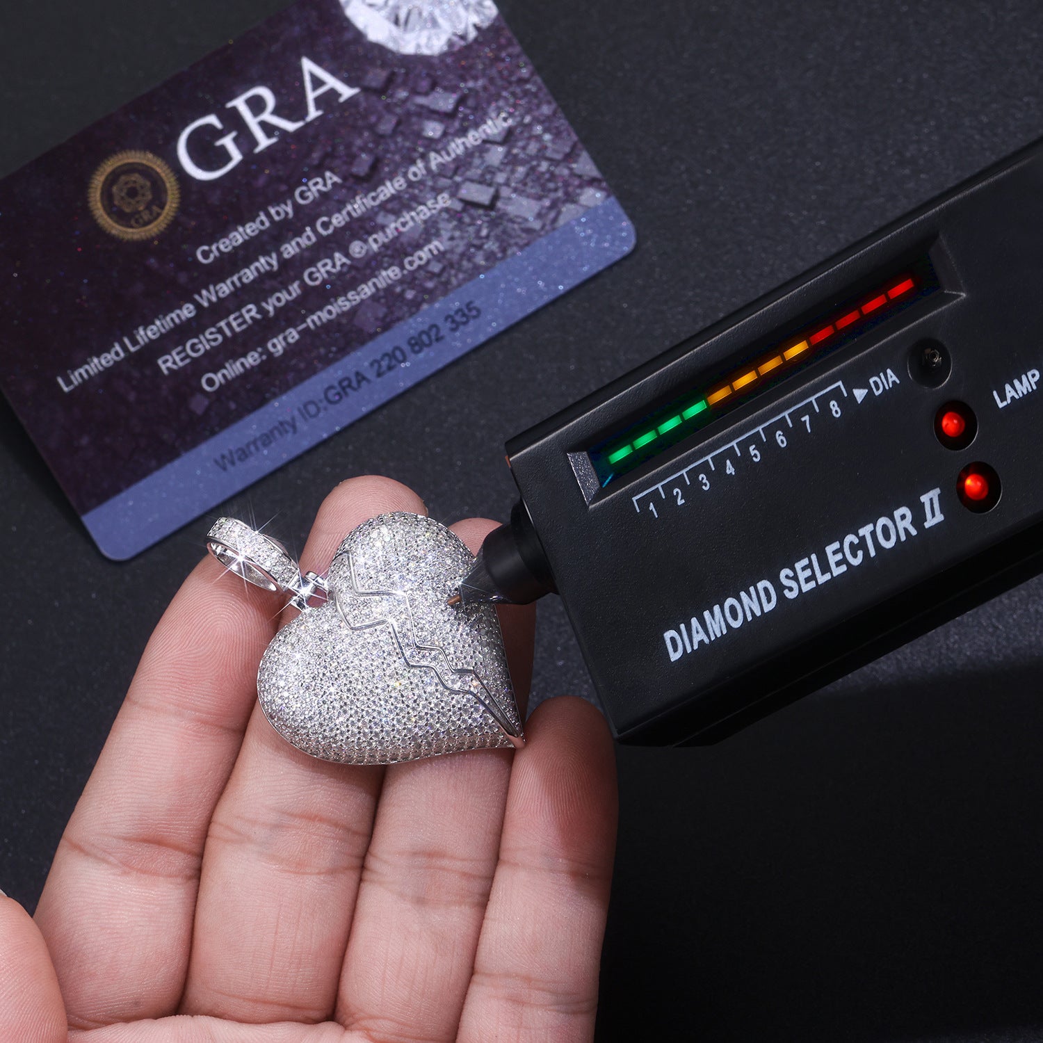 Moissanite Diamond Hip-Hop Heart of Break Pendant S925 Plated with 18K White Gold (Necklace Not Included)