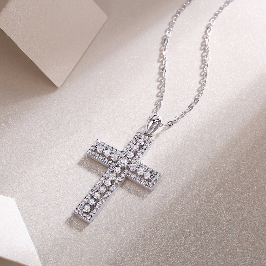 S925 Sterling Silver Plated with 18K Gold Moissanite Cross Pendant Diamon Necklac