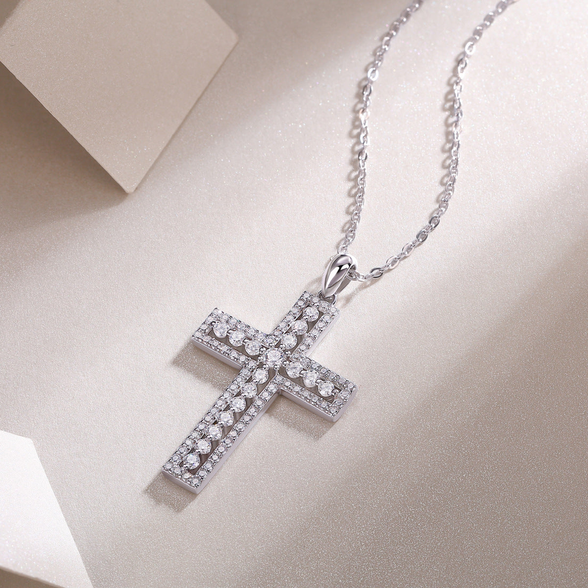 S925 Sterling Silver Plated with 18K Gold Moissanite Cross Pendant Diamon Necklac