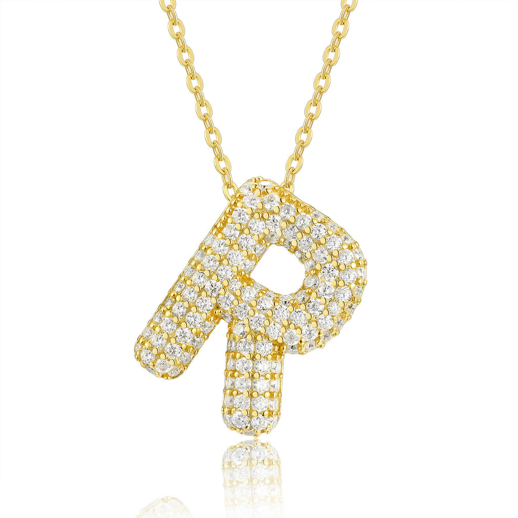 Moissanite 26 Alphabet Pendant Necklace for Men and Women 925 Sterling Silver Plated with 18K Gold