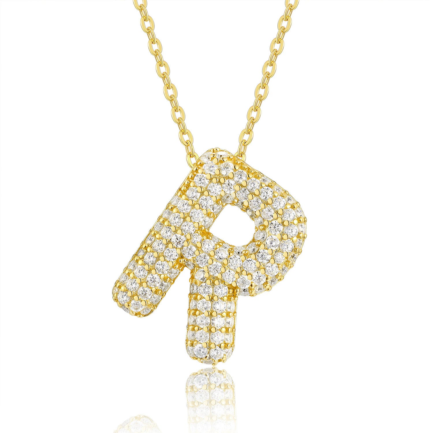 Moissanite 26 Alphabet Pendant Necklace for Men and Women 925 Sterling Silver Plated with 18K Gold